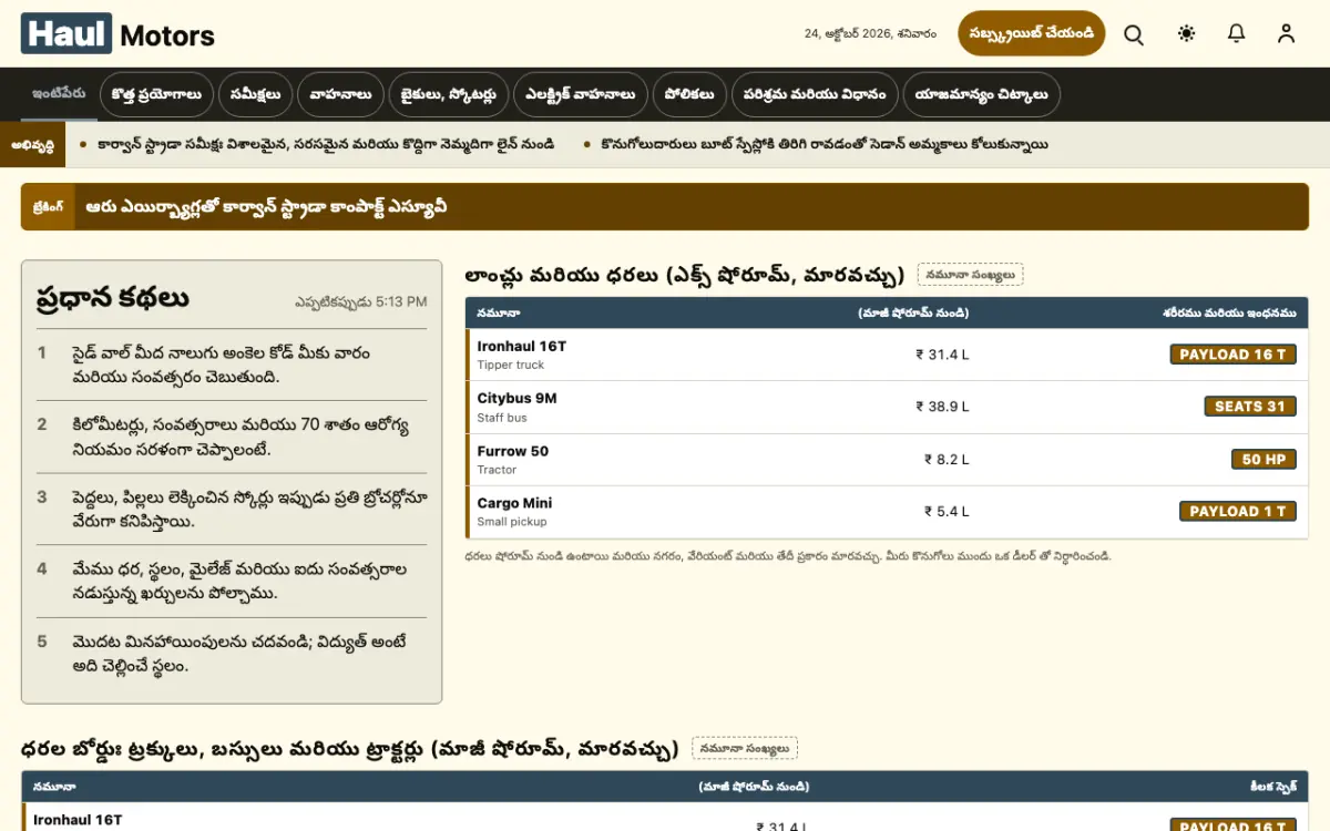 Haul — ఆటోమొబైల్ వార్తలు వెబ్‌సైట్ టెంప్లేట్, డెస్క్‌టాప్ వ్యూ