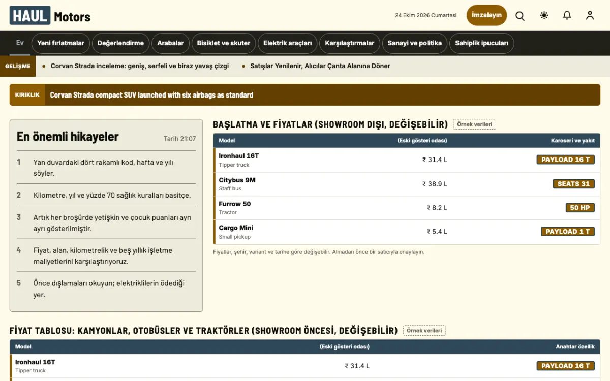 Haul — Otomotiv Haberleri web sitesi şablonu, masaüstü görünümü