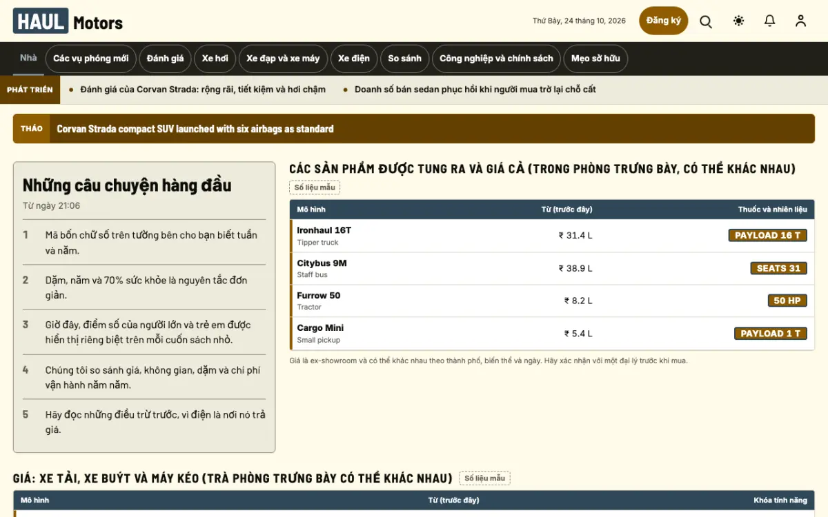 Haul — mẫu website Tin Ô tô, giao diện máy tính