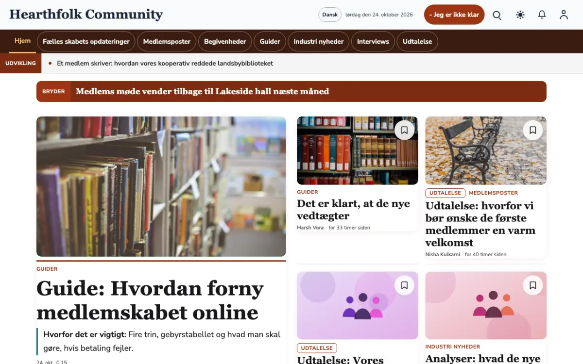 Hearthfolk – hjemmesideskabelon til Fællesskab News, skrivebordsvisning