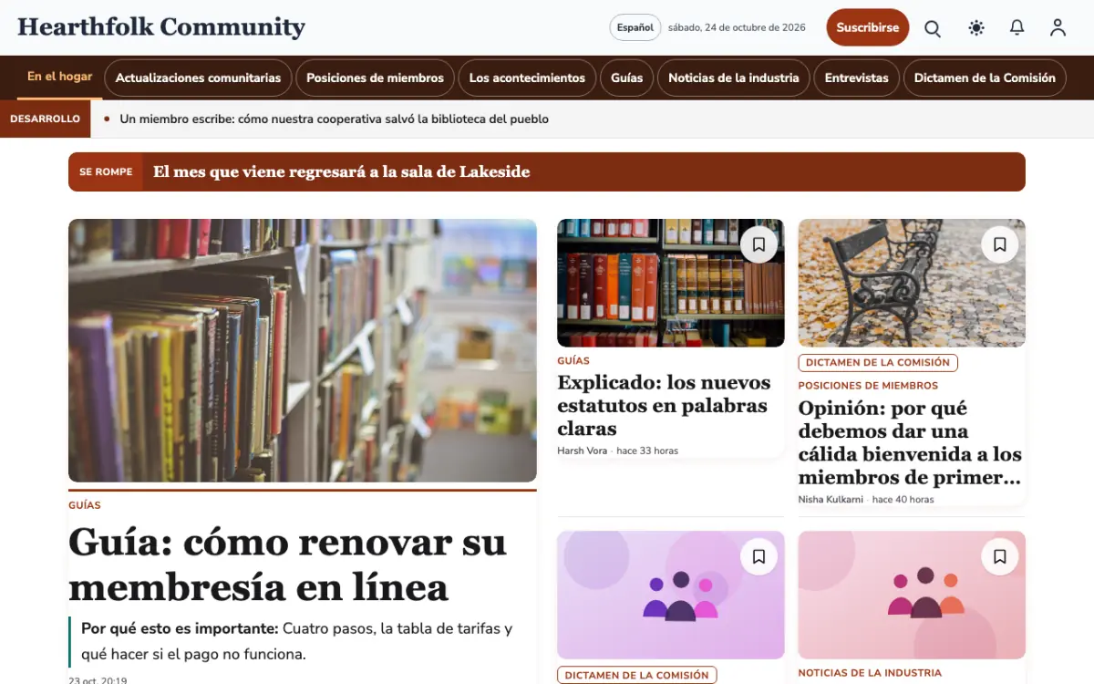 Hearthfolk — plantilla de sitio web de Noticias de Comunidad, vista de escritorio