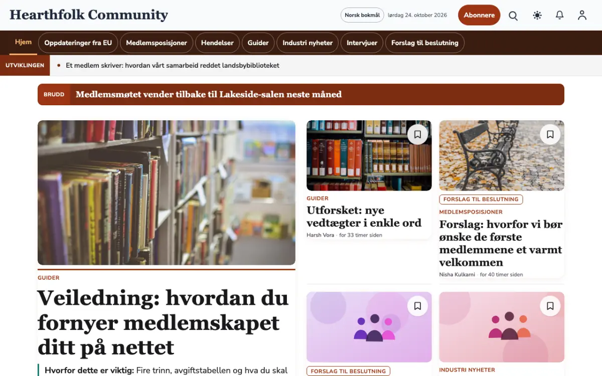 Hearthfolk – nettstedmal for Fellesskap News, skrivebordsvisning
