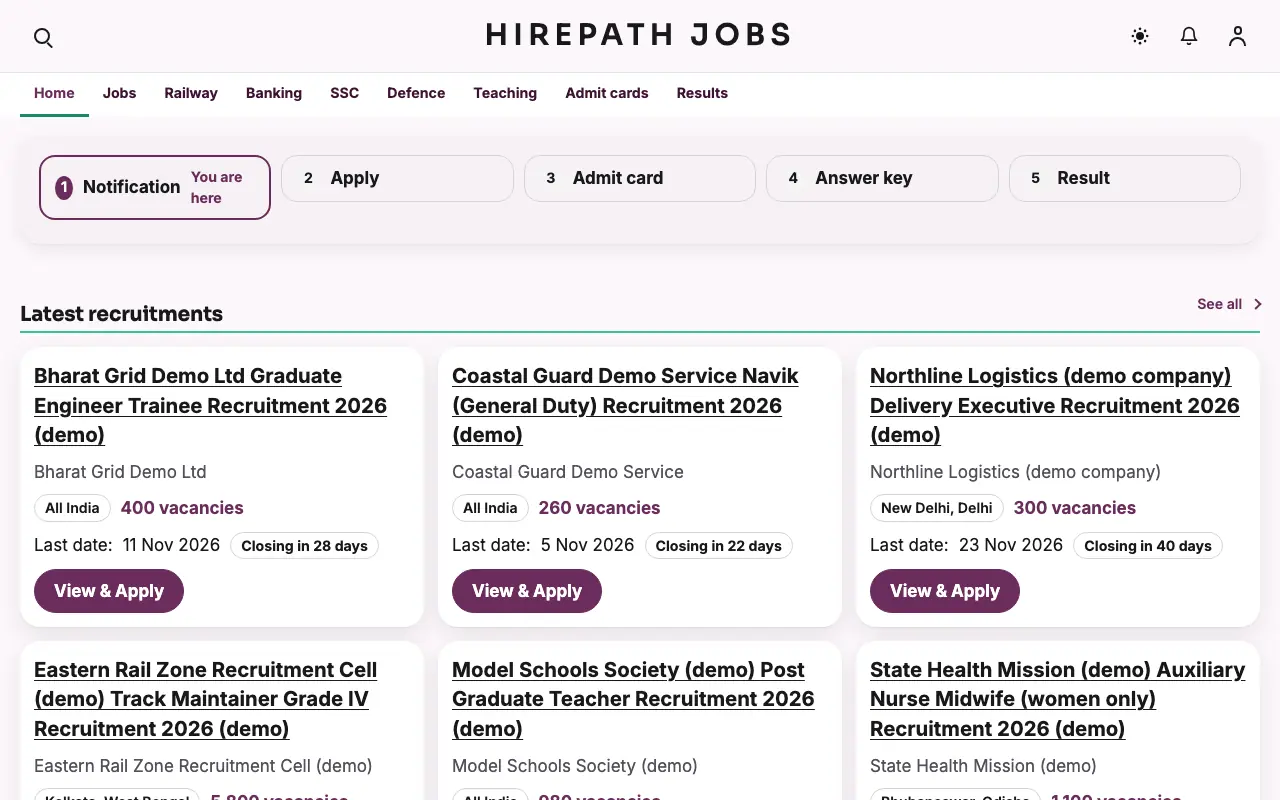 Hirepath job portal design on a laptop (demo content)