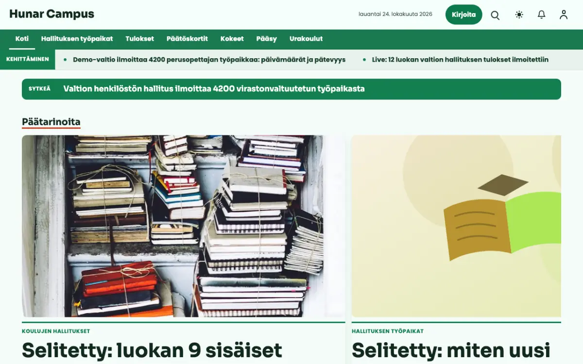 Craftbench – verkkosivumalli (Koulutus News), työpöytänäkymä