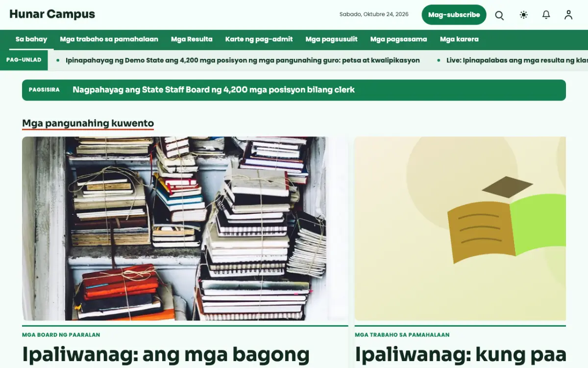 Craftbench — template ng website na Balitang Edukasyon, tanaw sa desktop