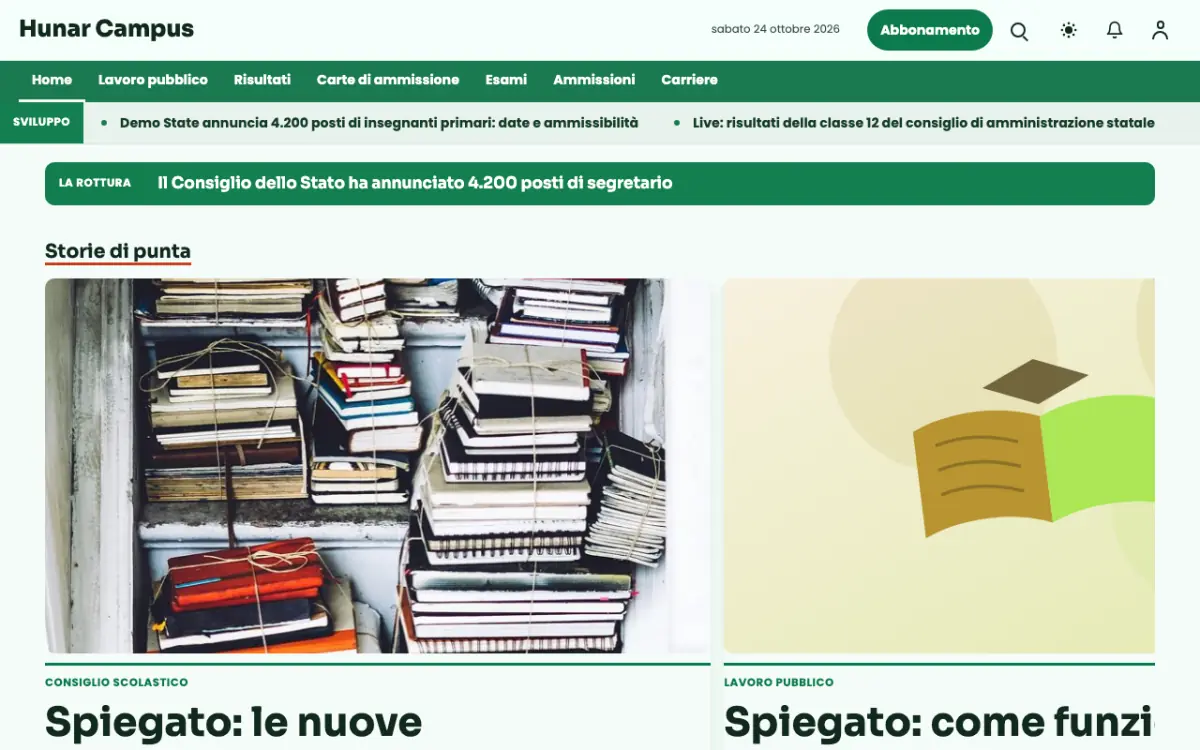 Craftbench – template di sito per News Istruzione, vista desktop