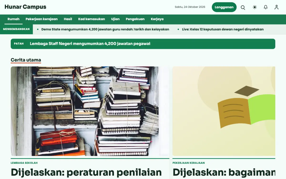 Craftbench — templat laman web Berita Pendidikan, paparan desktop