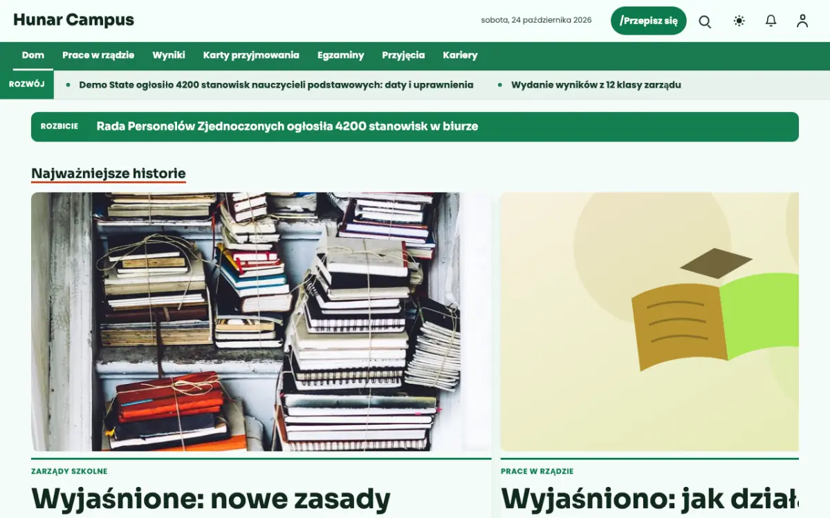 Craftbench – szablon strony (Edukacja: wiadomości), widok na komputerze