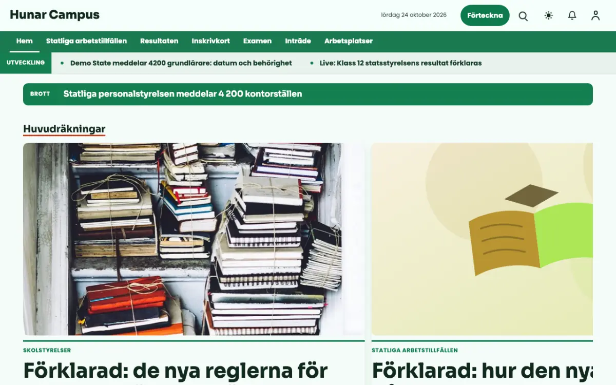 Craftbench – webbplatsmall för Utbildning News, skrivbordsvy
