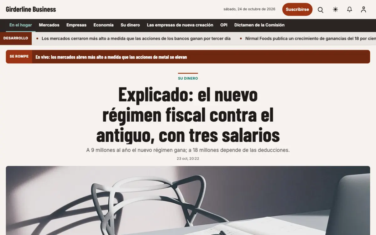 Girderline — plantilla de sitio web de Noticias de Negocios, vista de escritorio