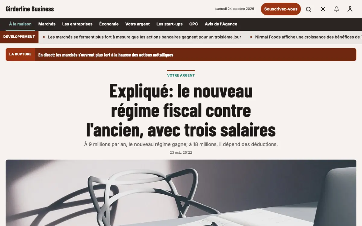 Girderline — modèle de site web Actualités Économie, vue sur ordinateur