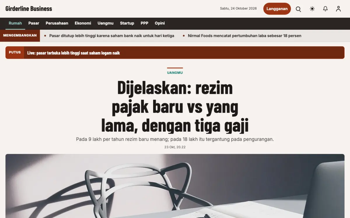 Girderline — template situs Berita Bisnis, tampilan desktop