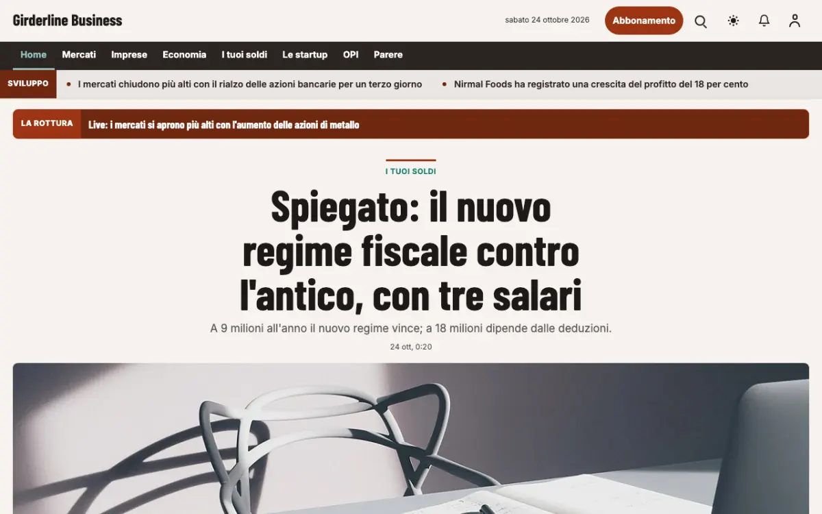 Girderline – template di sito per News Economia, vista desktop
