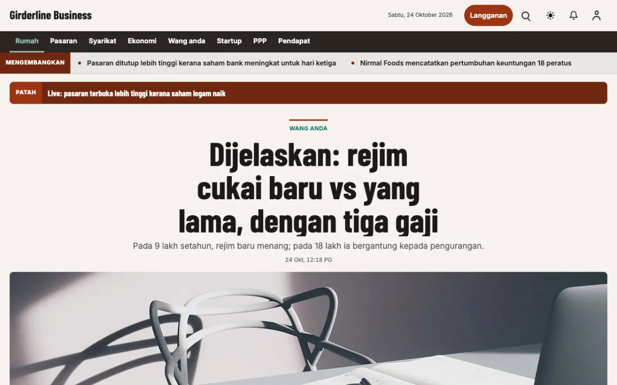 Girderline — templat laman web Berita Perniagaan, paparan desktop