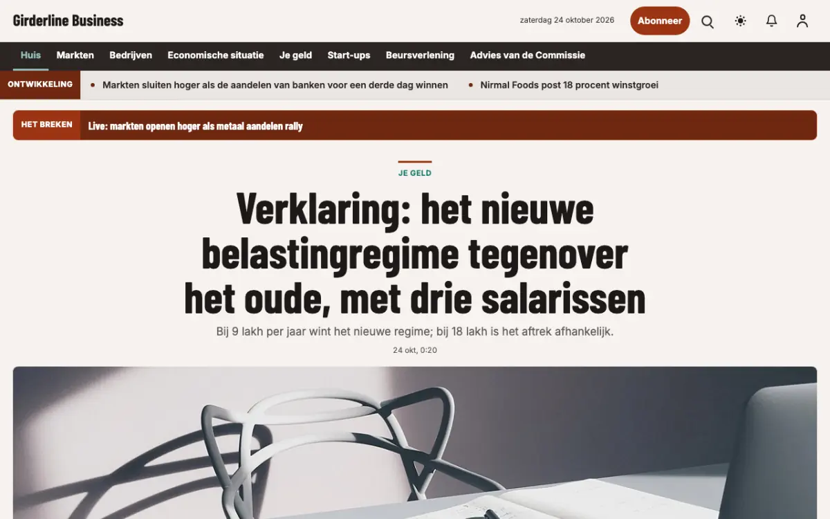 Girderline – websitetemplate voor Economienieuws, desktopweergave