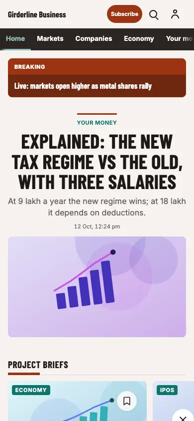 Girderline — Business News app, phone view