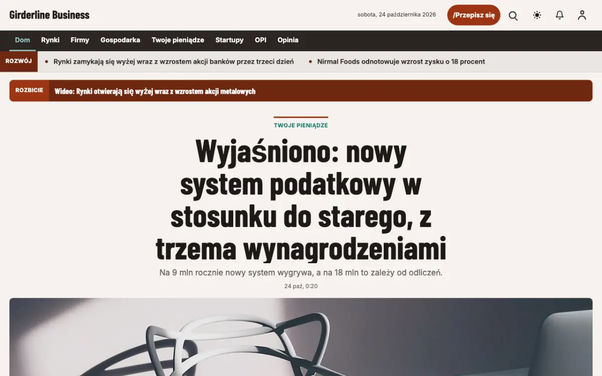 Girderline – szablon strony (Biznes: wiadomości), widok na komputerze
