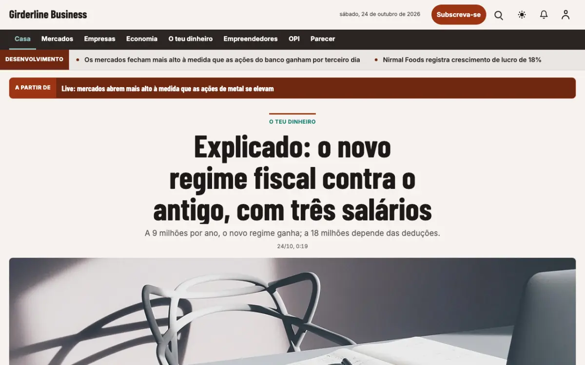 Girderline — modelo de site de Notícias de Negócios, vista em computador