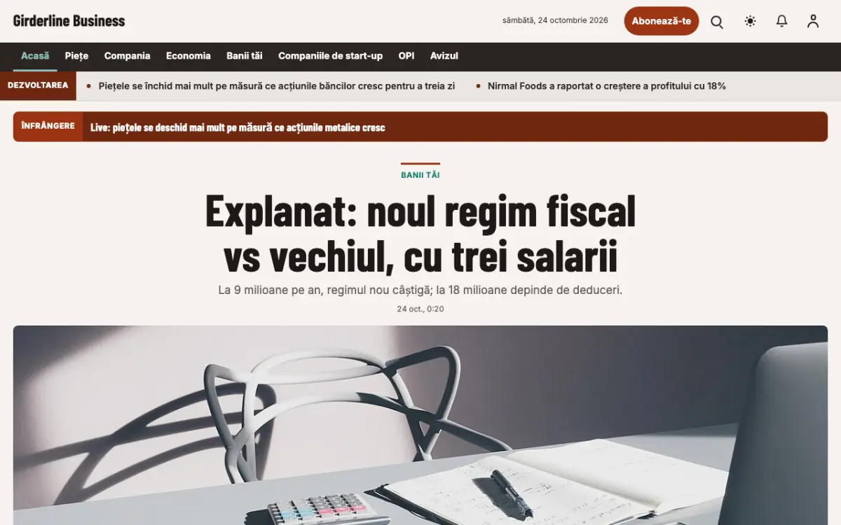 Girderline – șablon de site pentru Știri Business, vedere pe desktop