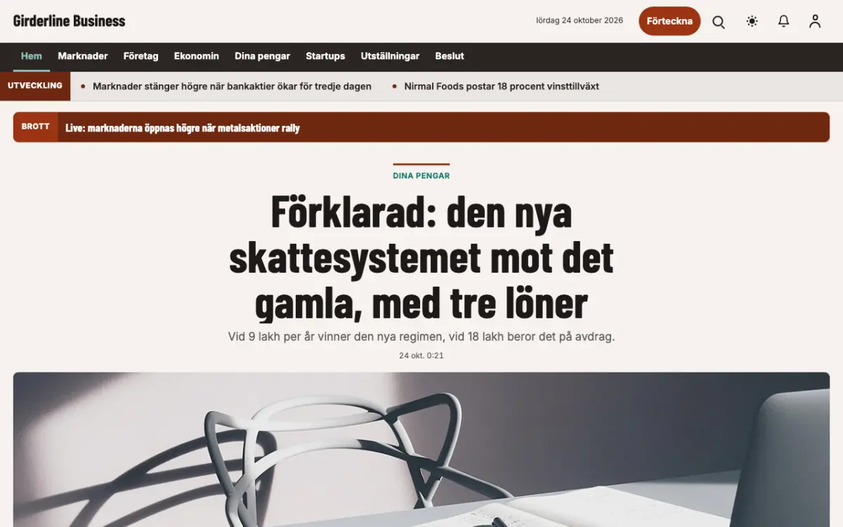 Girderline – webbplatsmall för Ekonomi News, skrivbordsvy