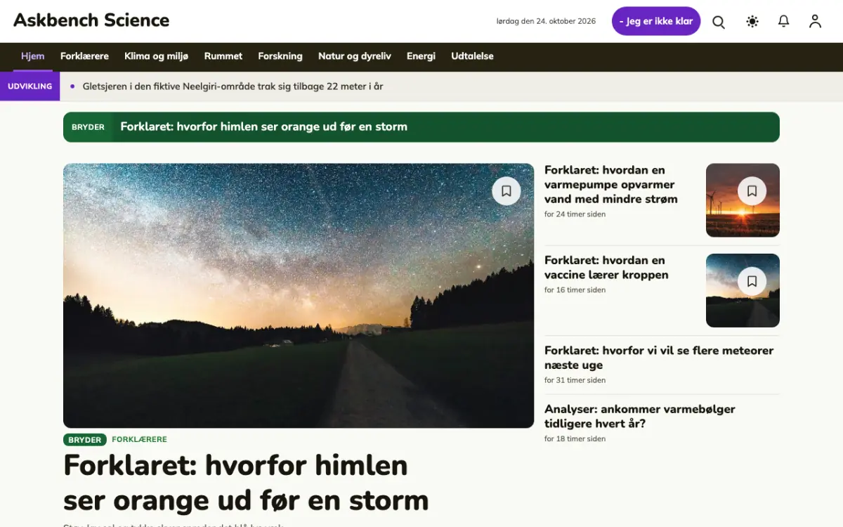 Askbench – hjemmesideskabelon til Videnskab News, skrivebordsvisning