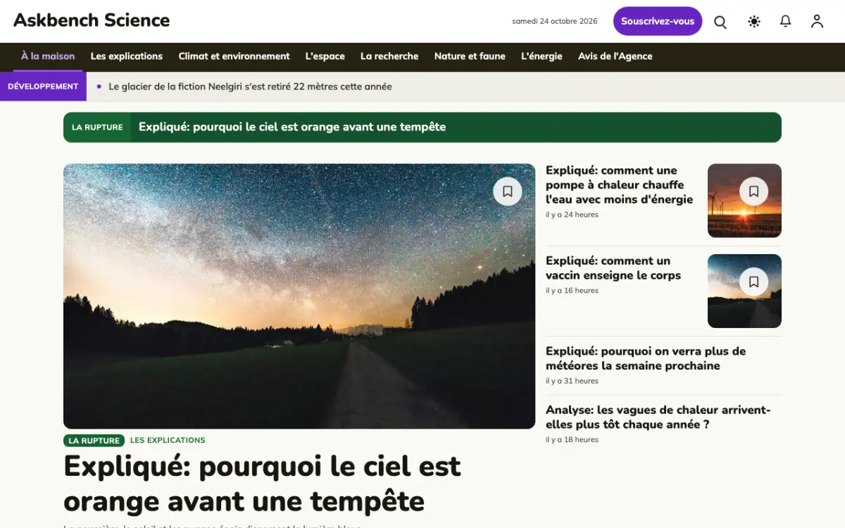 Askbench — modèle de site web Actualités Science, vue sur ordinateur