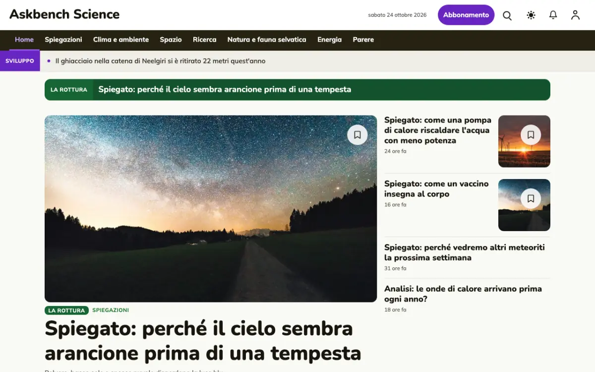 Askbench – template di sito per News Scienza, vista desktop