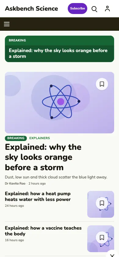Askbench — Science News app, phone view