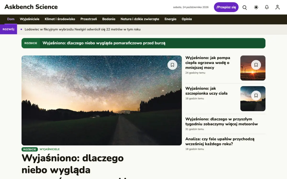 Askbench – szablon strony (Nauka: wiadomości), widok na komputerze
