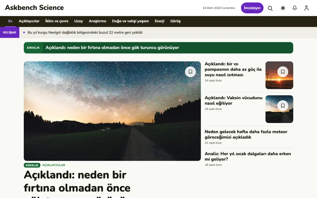 Askbench — Bilim Haberleri web sitesi şablonu, masaüstü görünümü