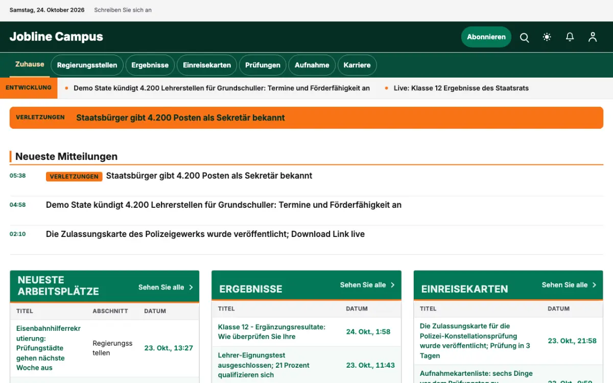 Jobline – Website-Vorlage für Bildung-News, Desktop-Ansicht