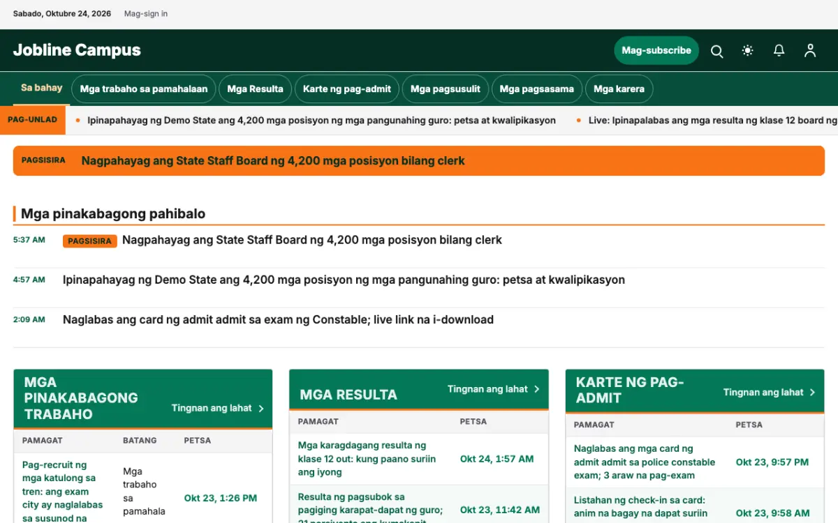 Jobline — template ng website na Balitang Edukasyon, tanaw sa desktop