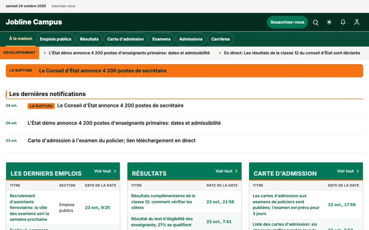 Jobline — modèle de site web Actualités Éducation, vue sur ordinateur