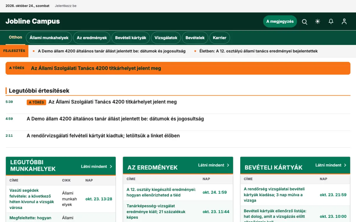 Jobline — Oktatás: hírek weboldalsablon, asztali nézet