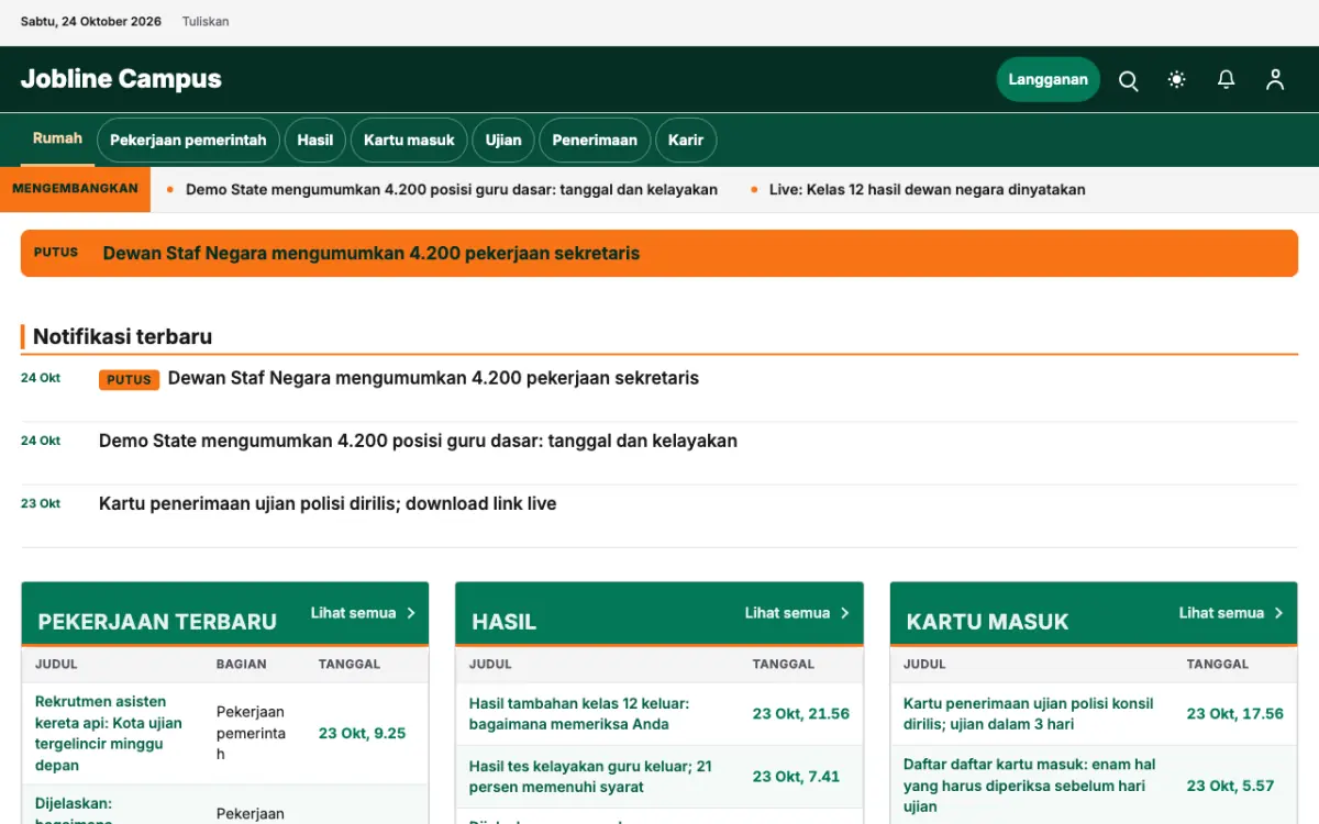 Jobline — template situs Berita Pendidikan, tampilan desktop