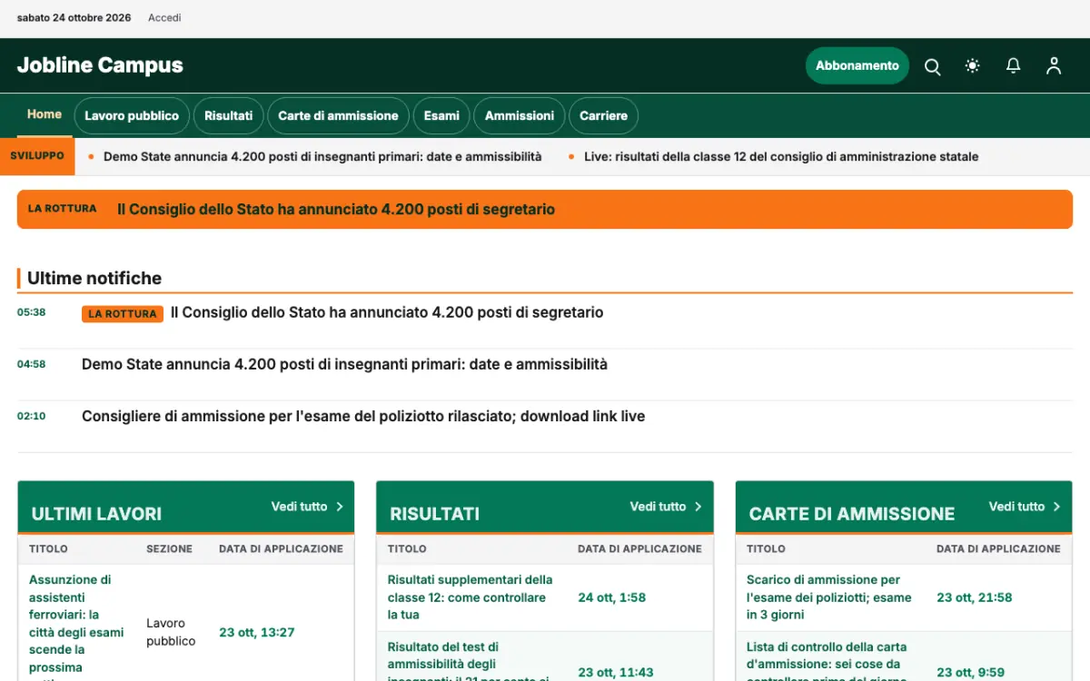 Jobline – template di sito per News Istruzione, vista desktop