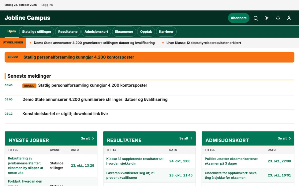 Jobline – nettstedmal for Utdanning News, skrivebordsvisning