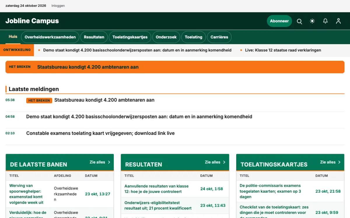 Jobline – websitetemplate voor Onderwijsnieuws, desktopweergave
