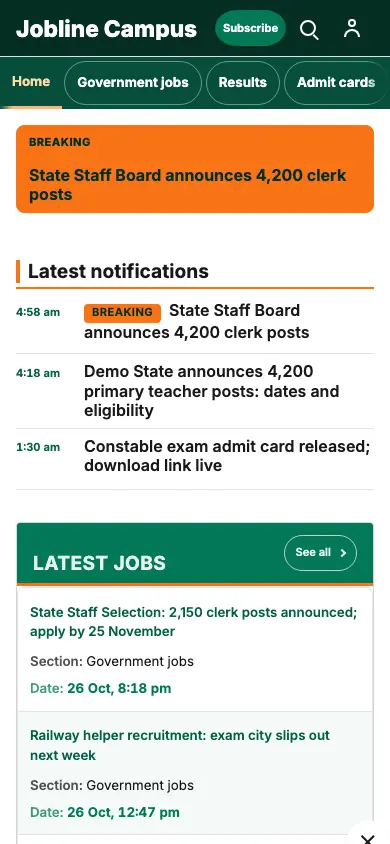 Jobline — Education News app, phone view