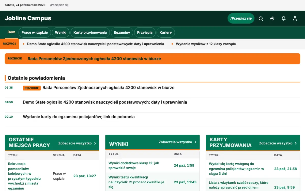 Jobline – szablon strony (Edukacja: wiadomości), widok na komputerze