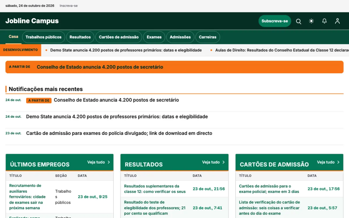 Jobline — modelo de site de Notícias de Educação, visualização em desktop