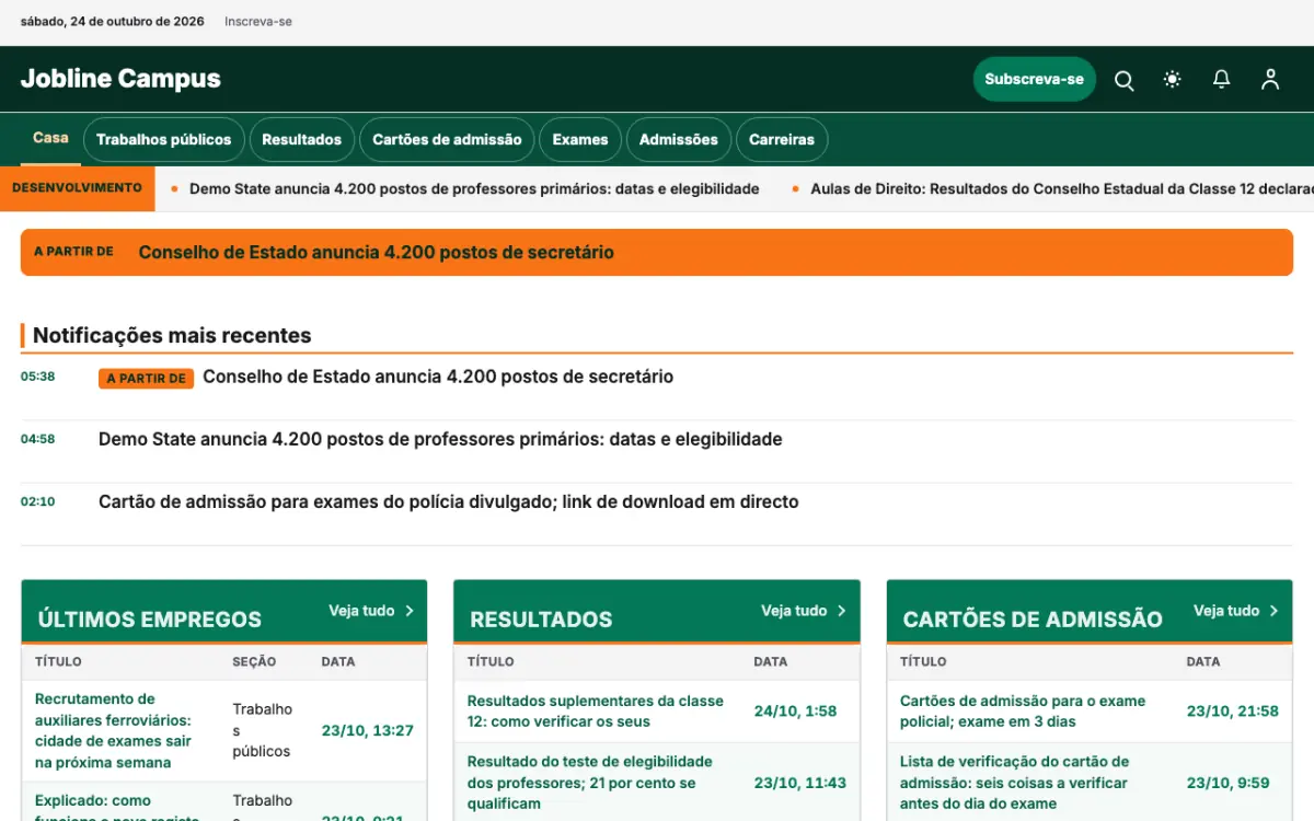 Jobline — modelo de site de Notícias de Educação, vista em computador