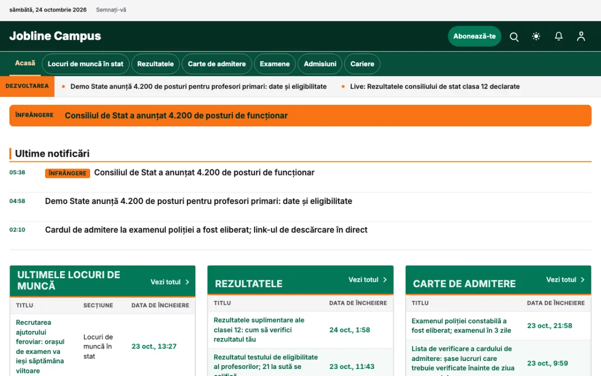Jobline – șablon de site pentru Știri Educație, vedere pe desktop