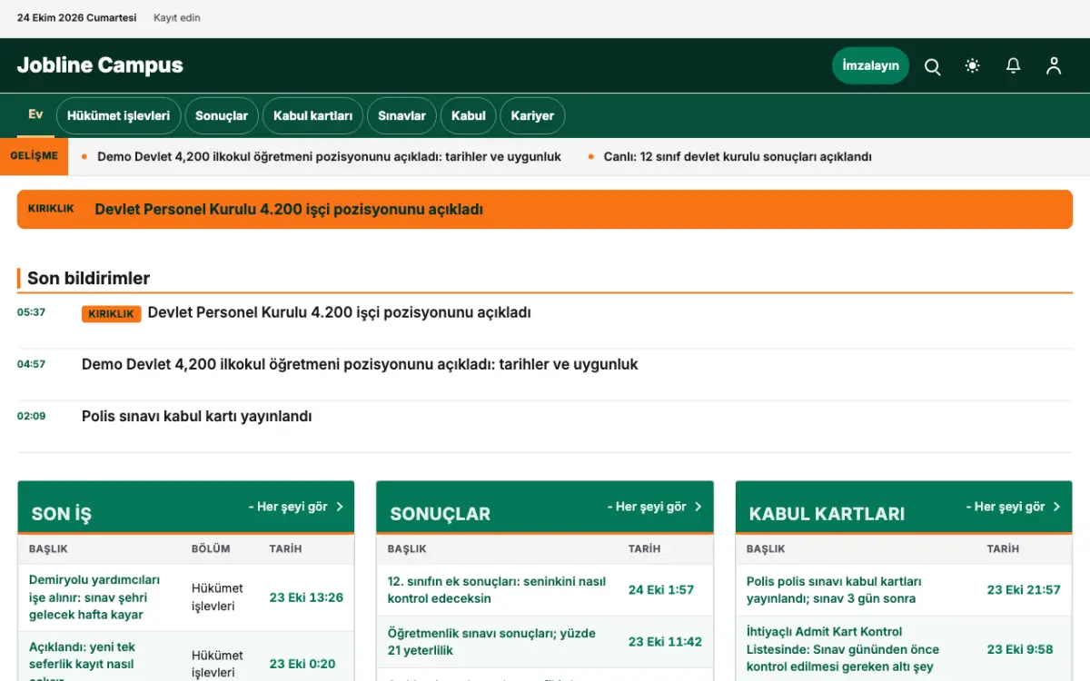 Jobline — Eğitim Haberleri web sitesi şablonu, masaüstü görünümü