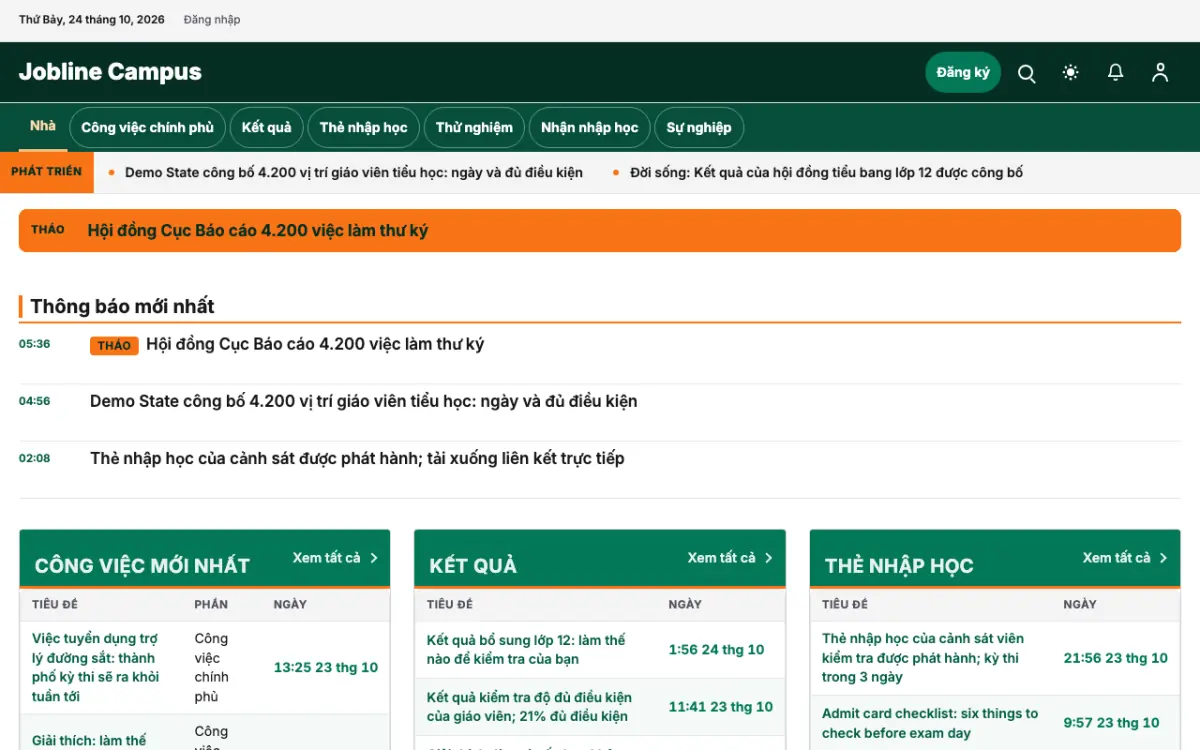 Jobline — mẫu website Tin Giáo dục, giao diện máy tính