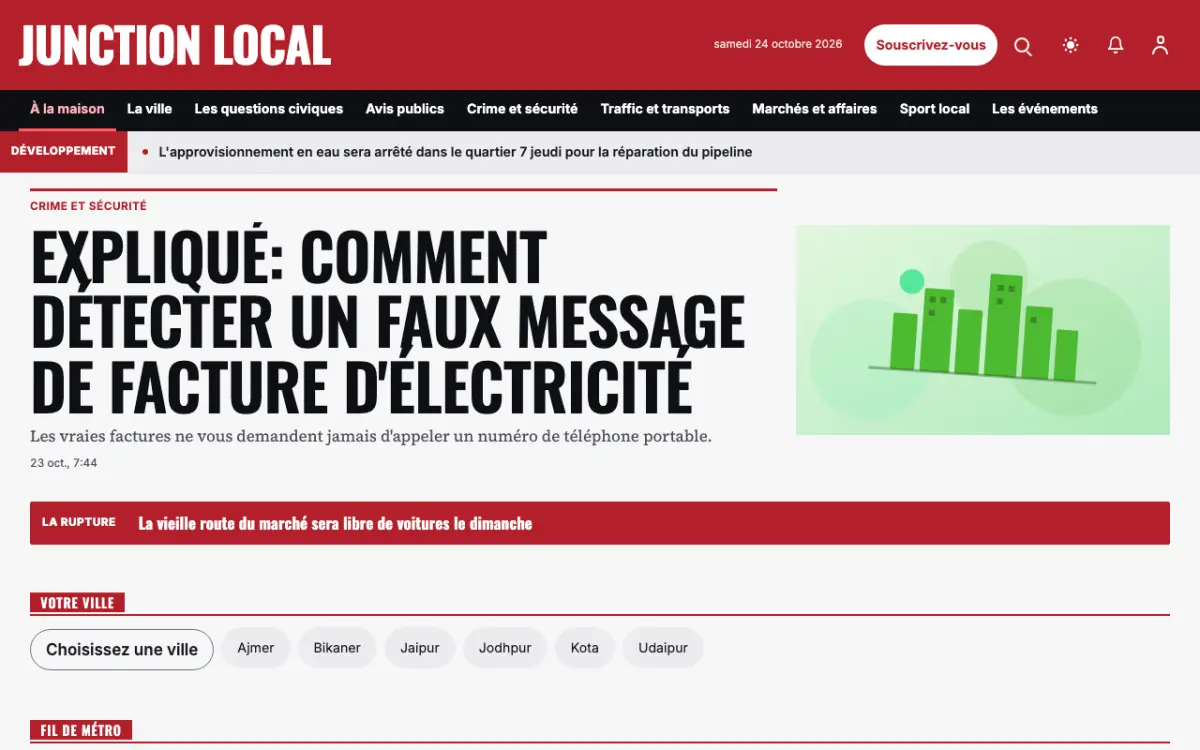 Junction — modèle de site web Actualités Local, vue sur ordinateur