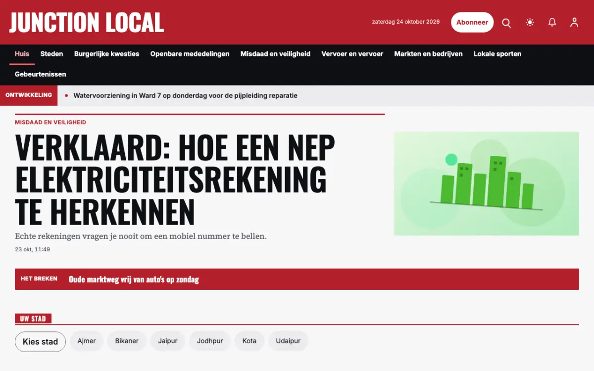 Junction – websitetemplate voor Lokaalnieuws, desktopweergave