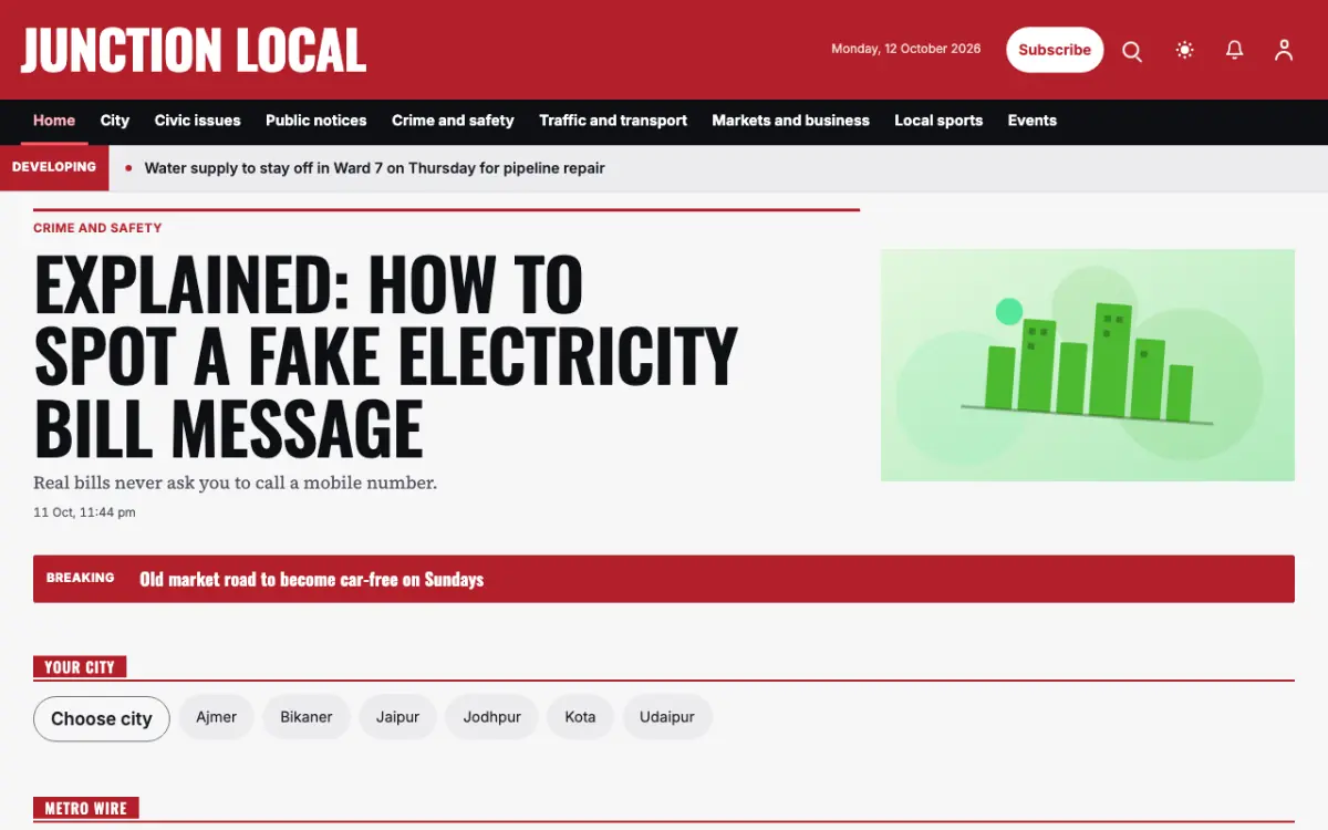 Junction — Local News website template, desktop view