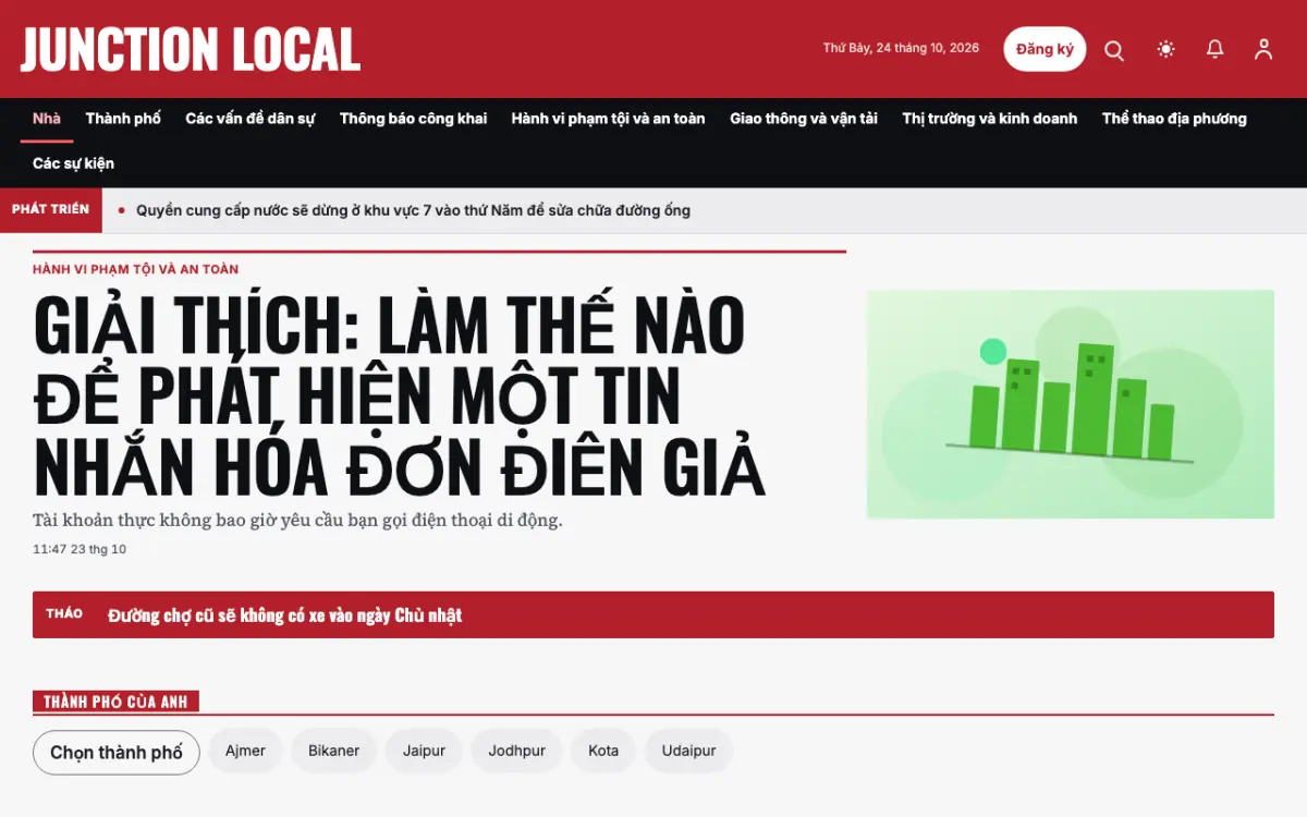 Junction — mẫu website Tin Địa phương, giao diện máy tính