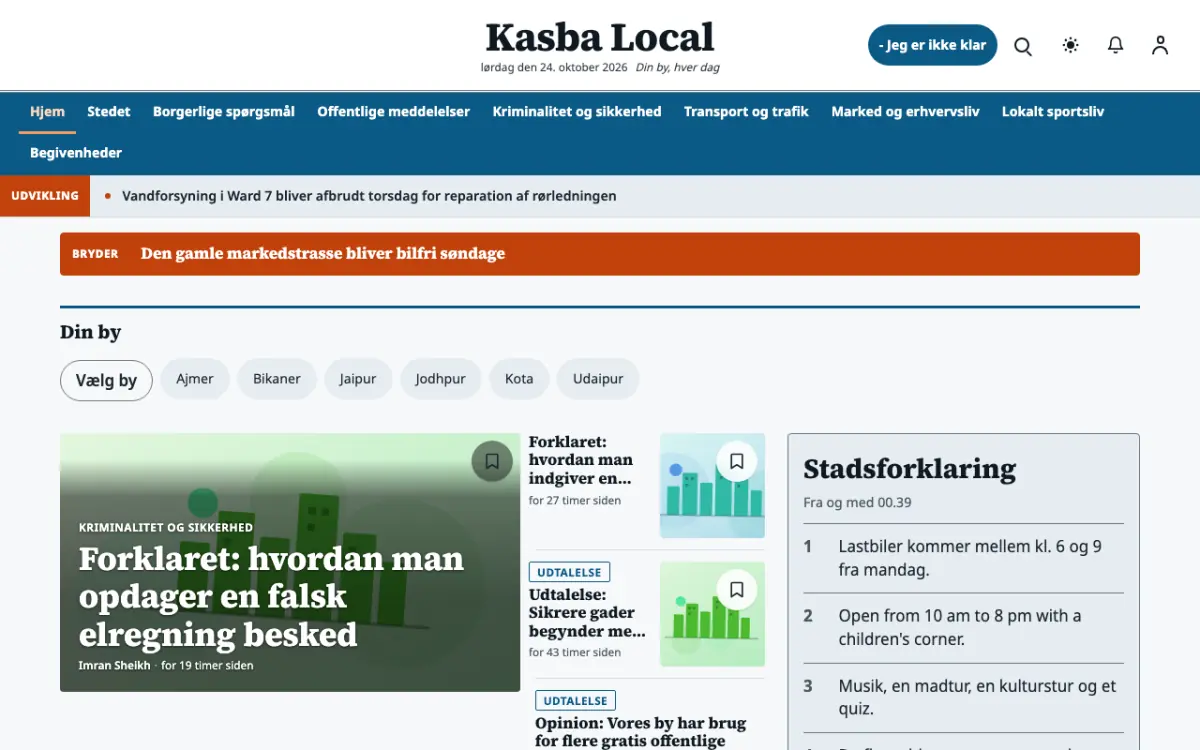 Hamletpost – hjemmesideskabelon til Lokalt News, skrivebordsvisning